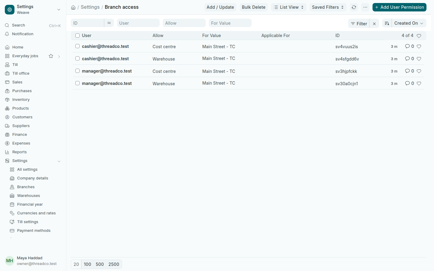 The Branch access list