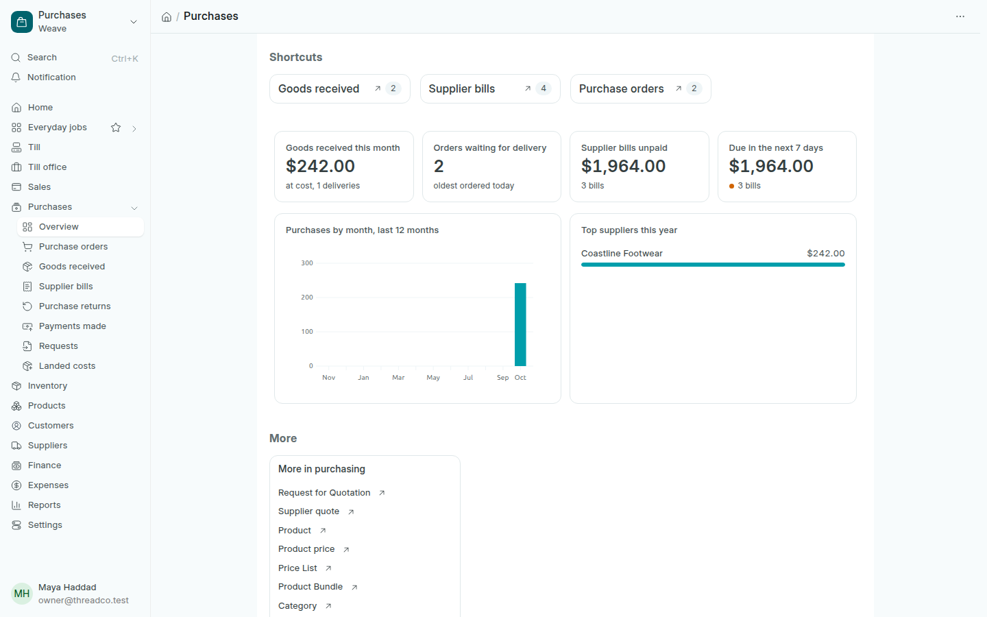 The Purchases page