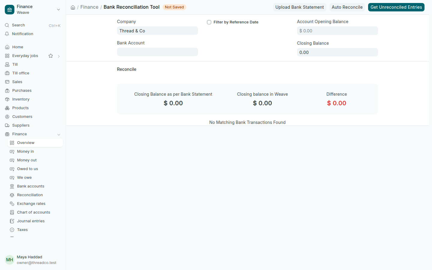 The bank reconciliation tool
