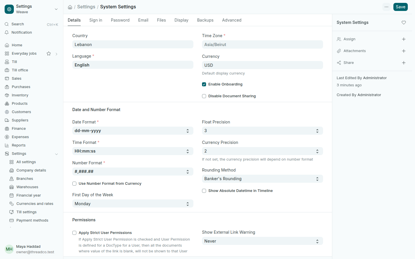 The Language and formats settings