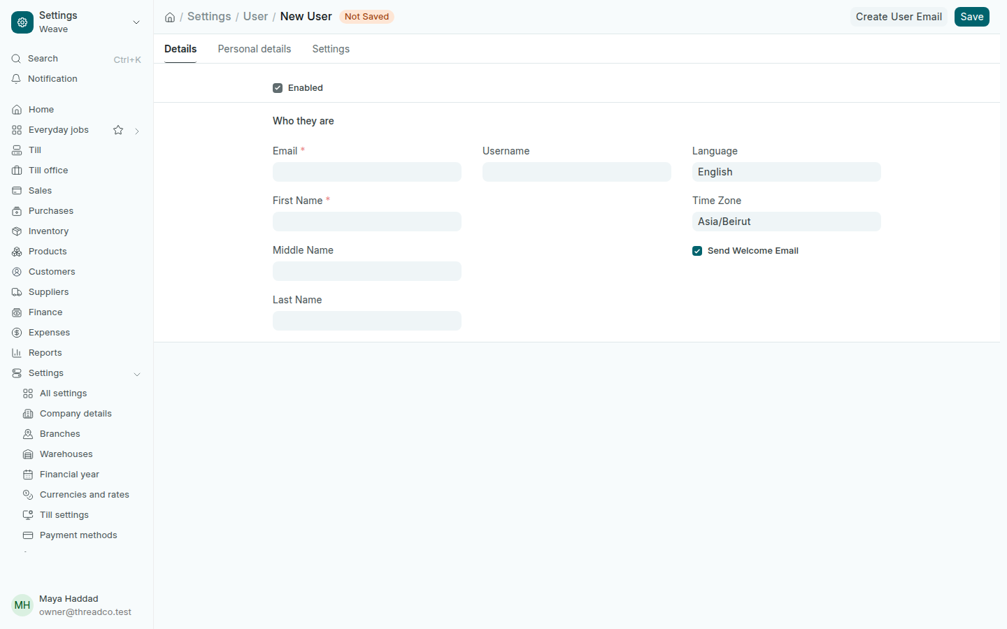 A new user form