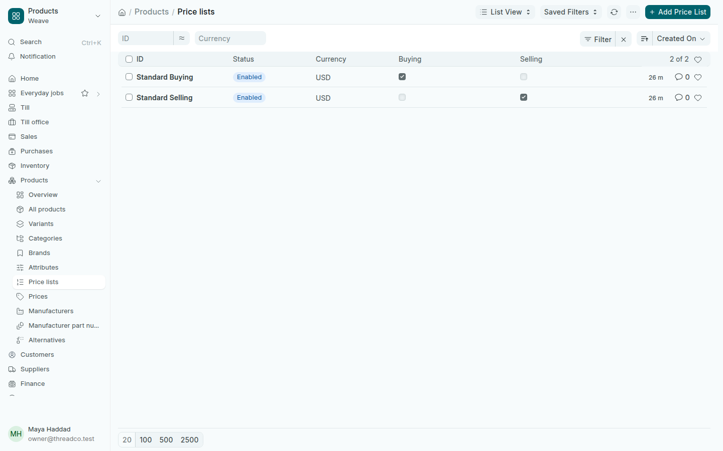 The Standard Selling and Standard Buying lists