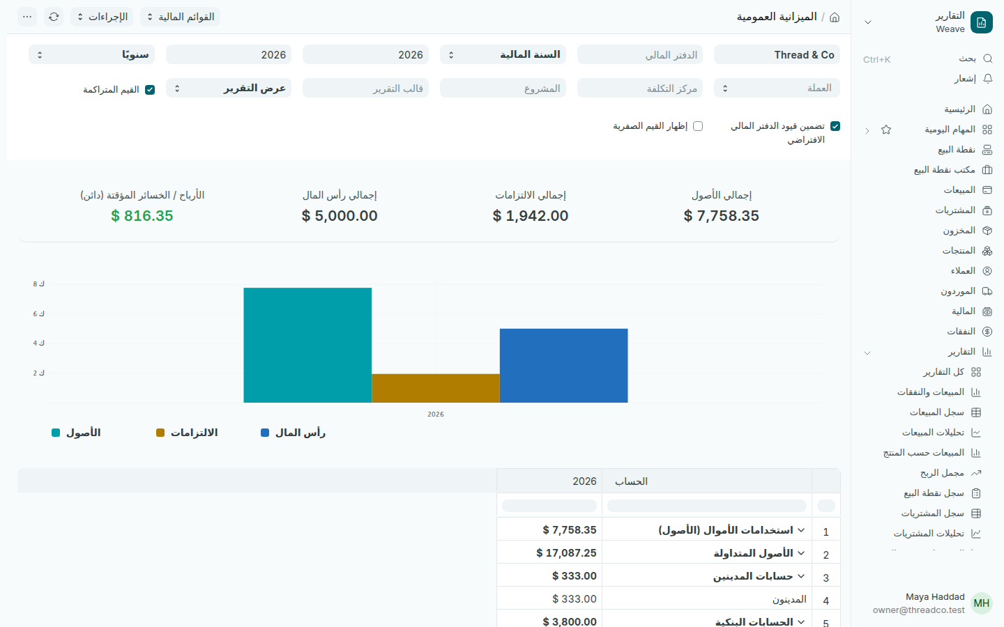 تقرير الميزانية العمومية