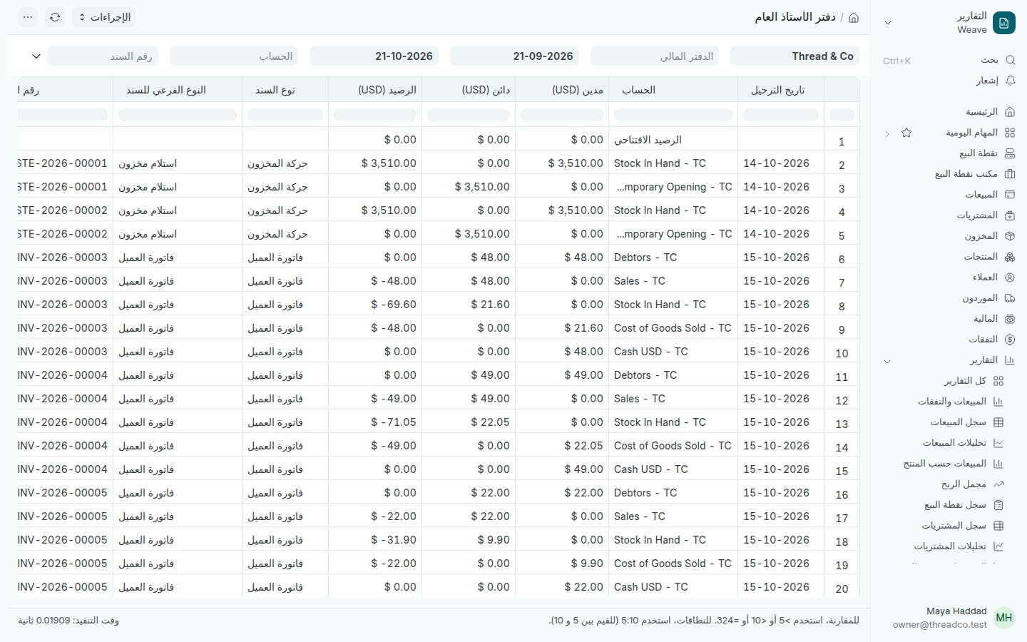 تقرير دفتر الأستاذ العام