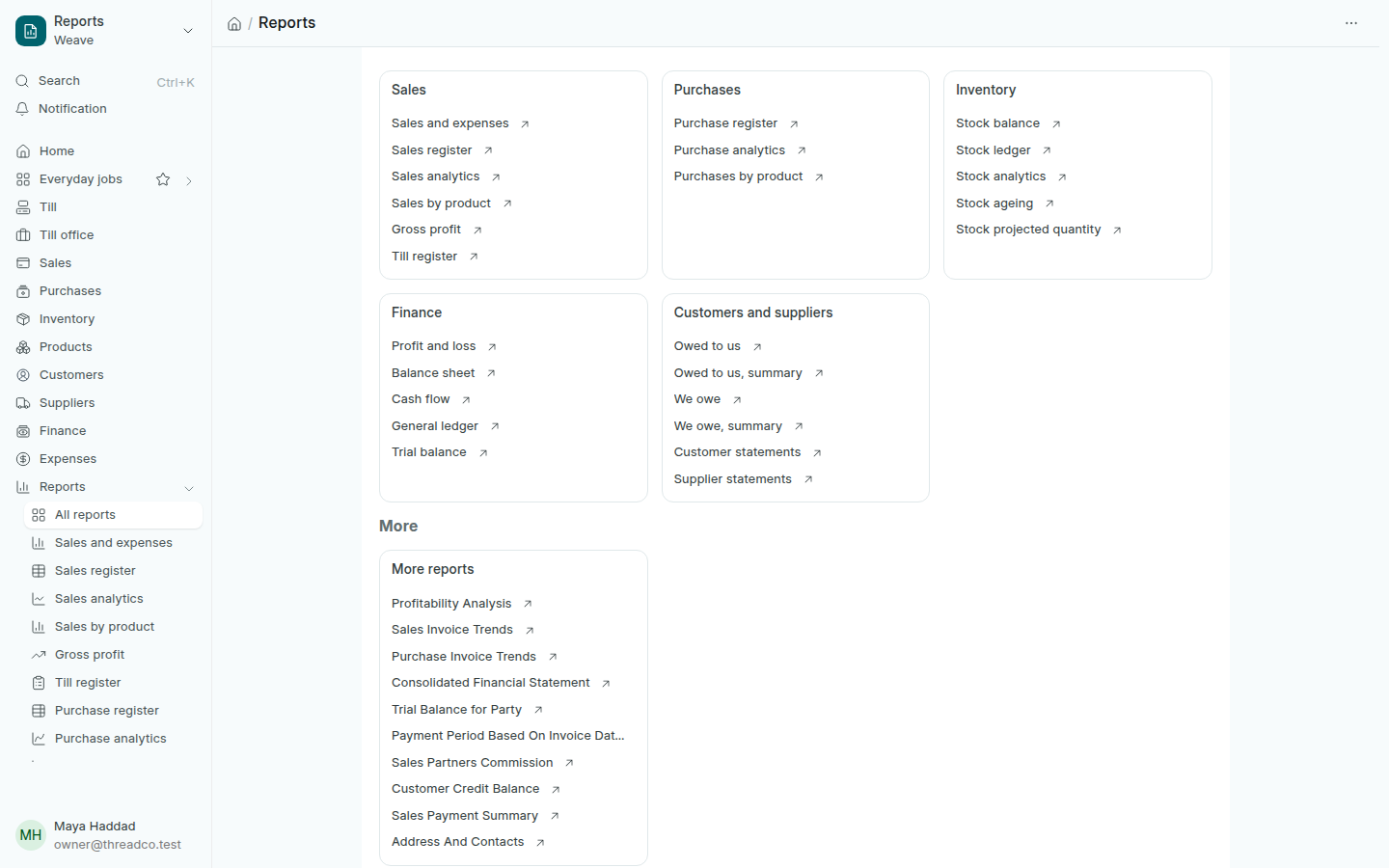 The Reports page