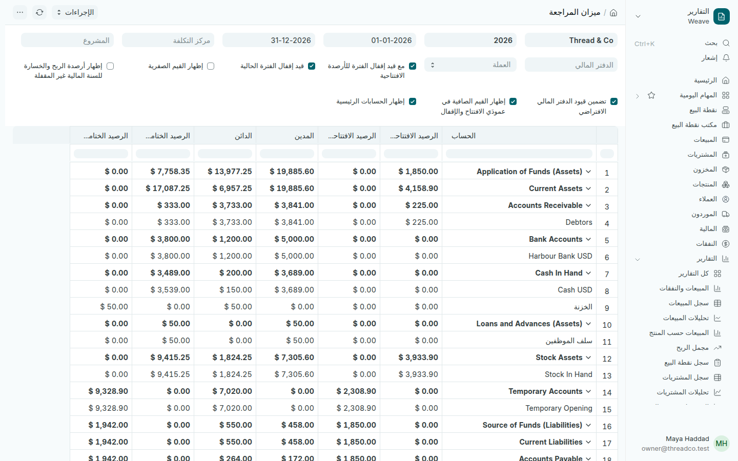 تقرير ميزان المراجعة