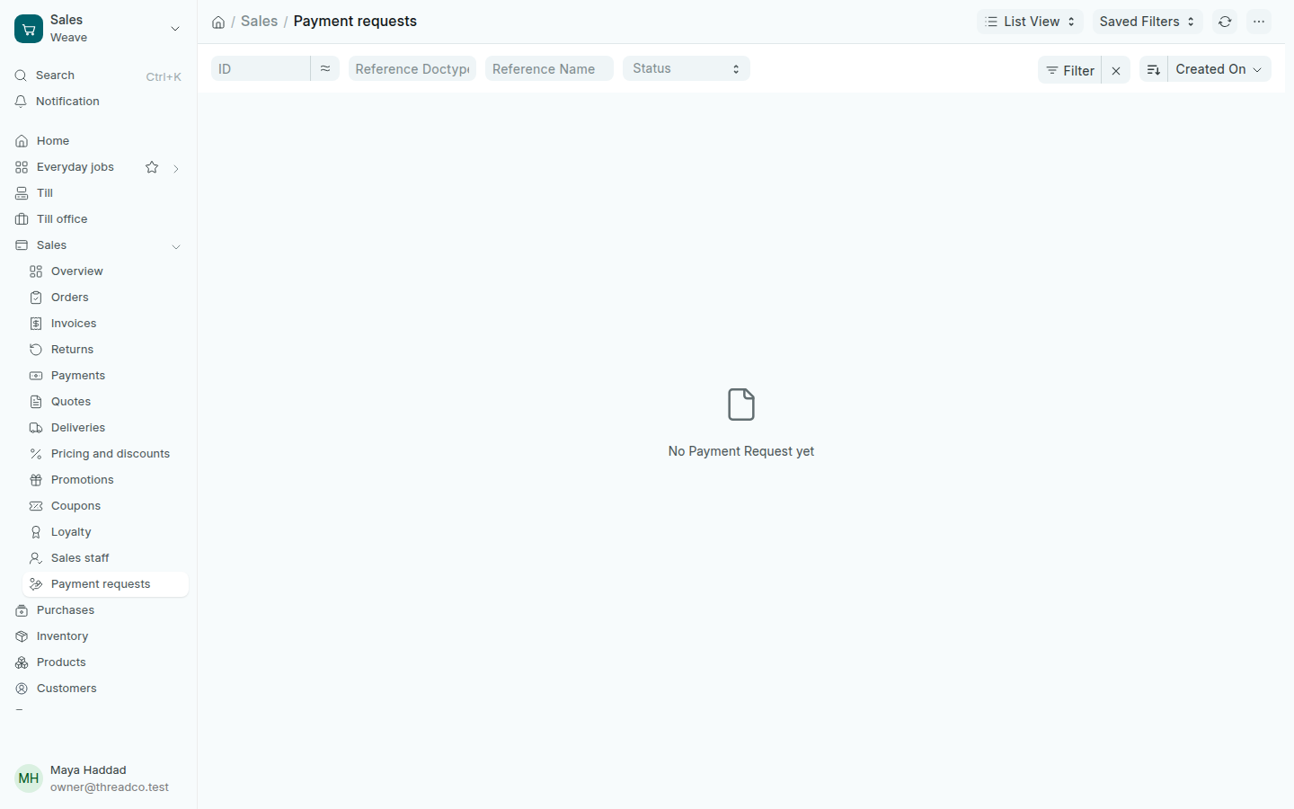 The list of payment requests
