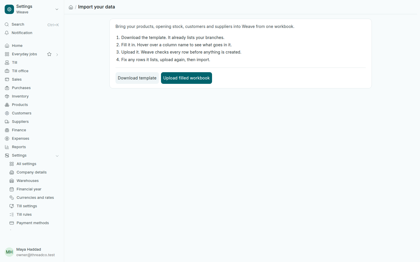 The Import your data page