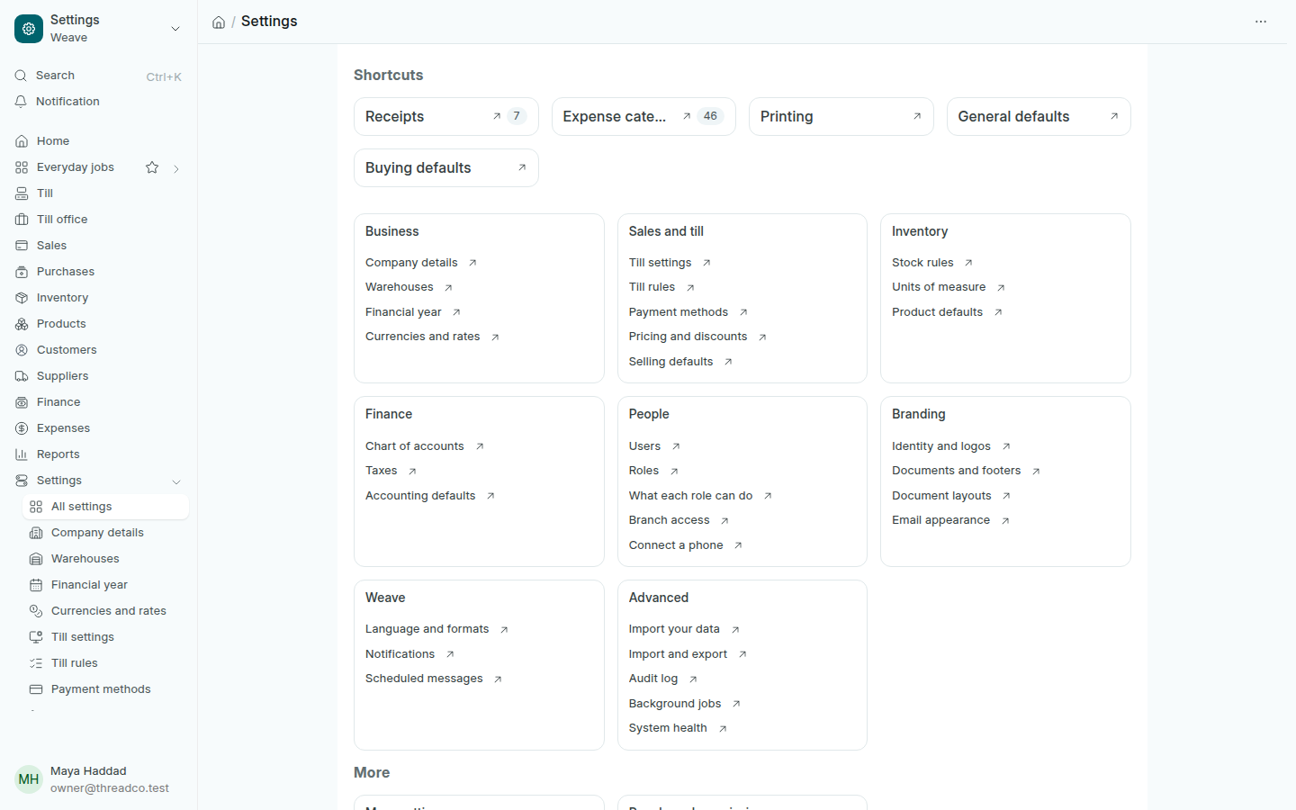 The Settings page