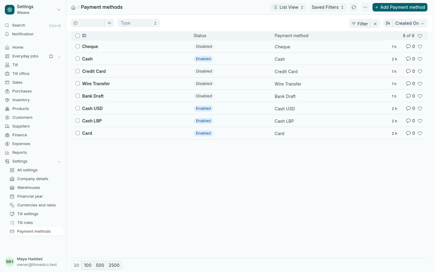 Payment methods