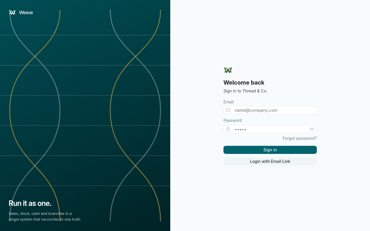 The sign-in page of the Thread & Co shop