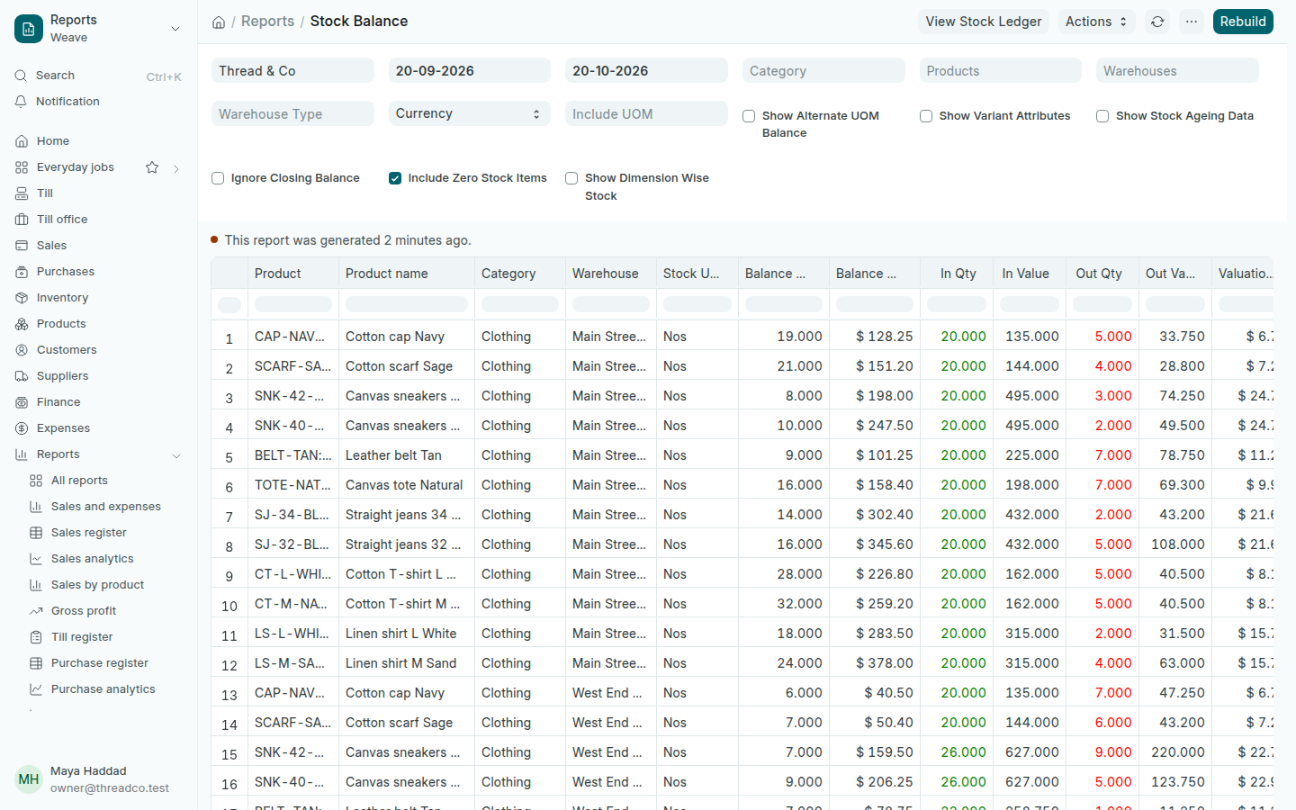 The Stock Balance report