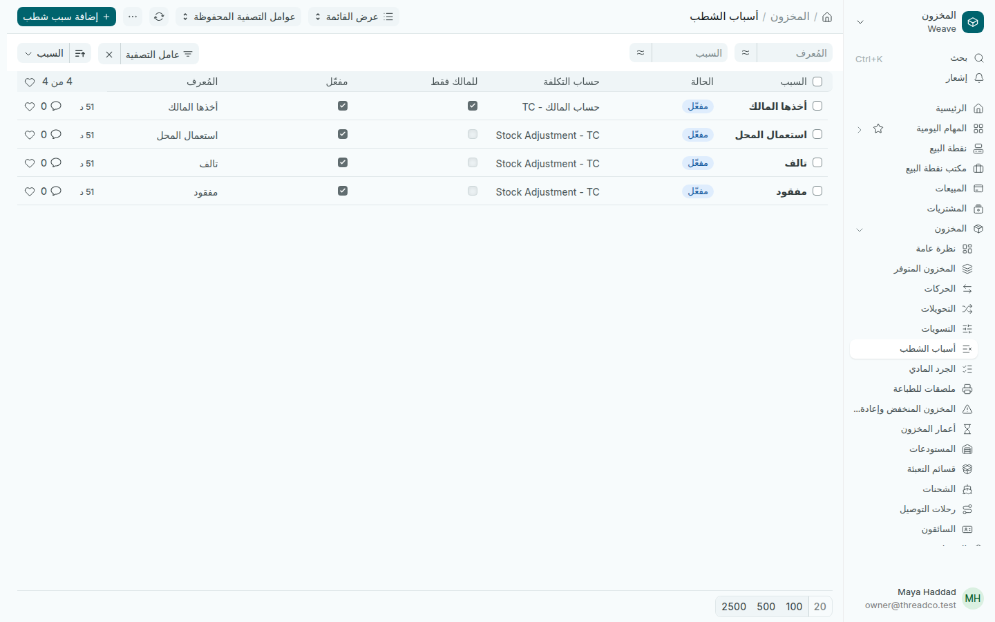 قائمة أسباب الشطب