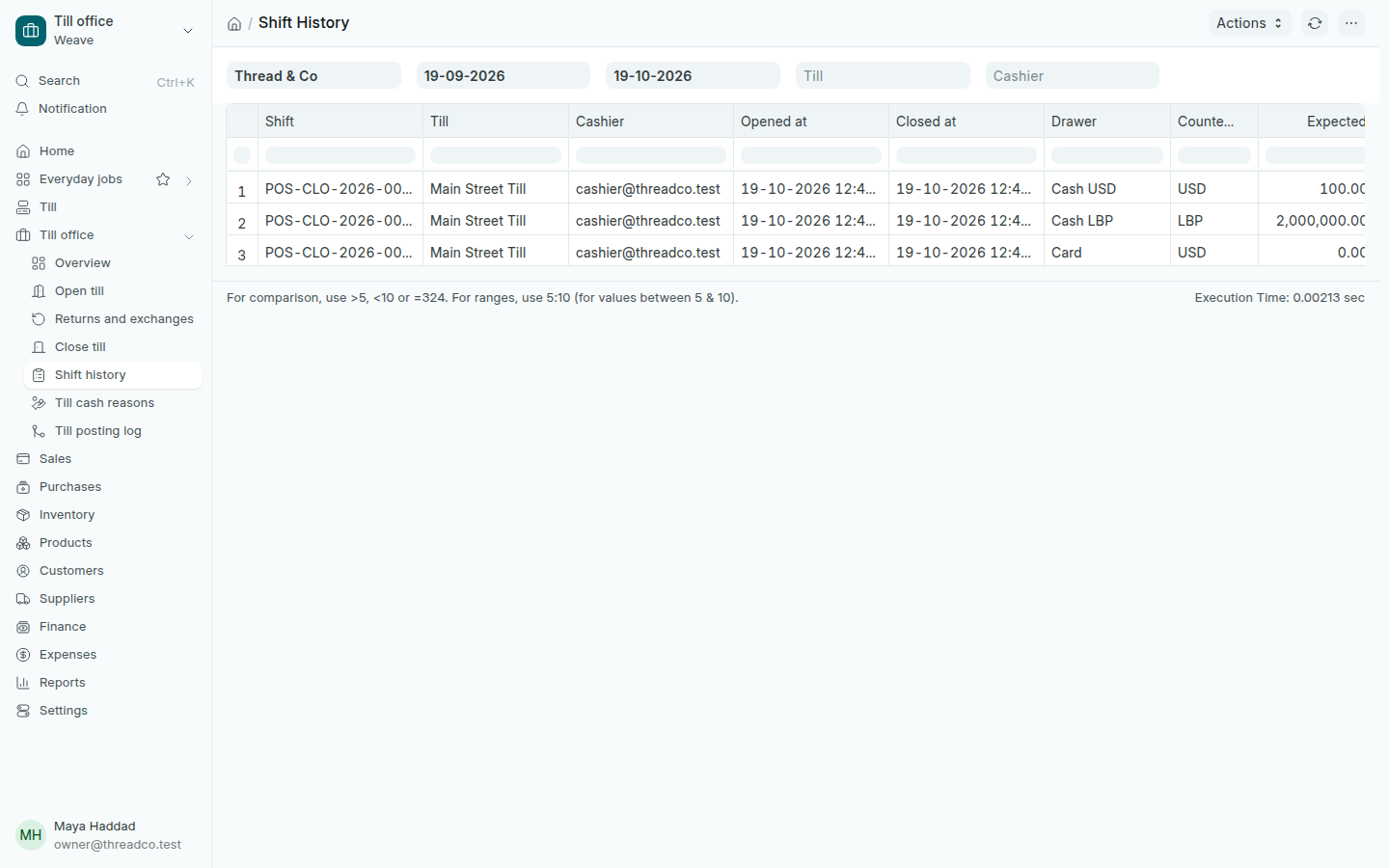 The Shift history report