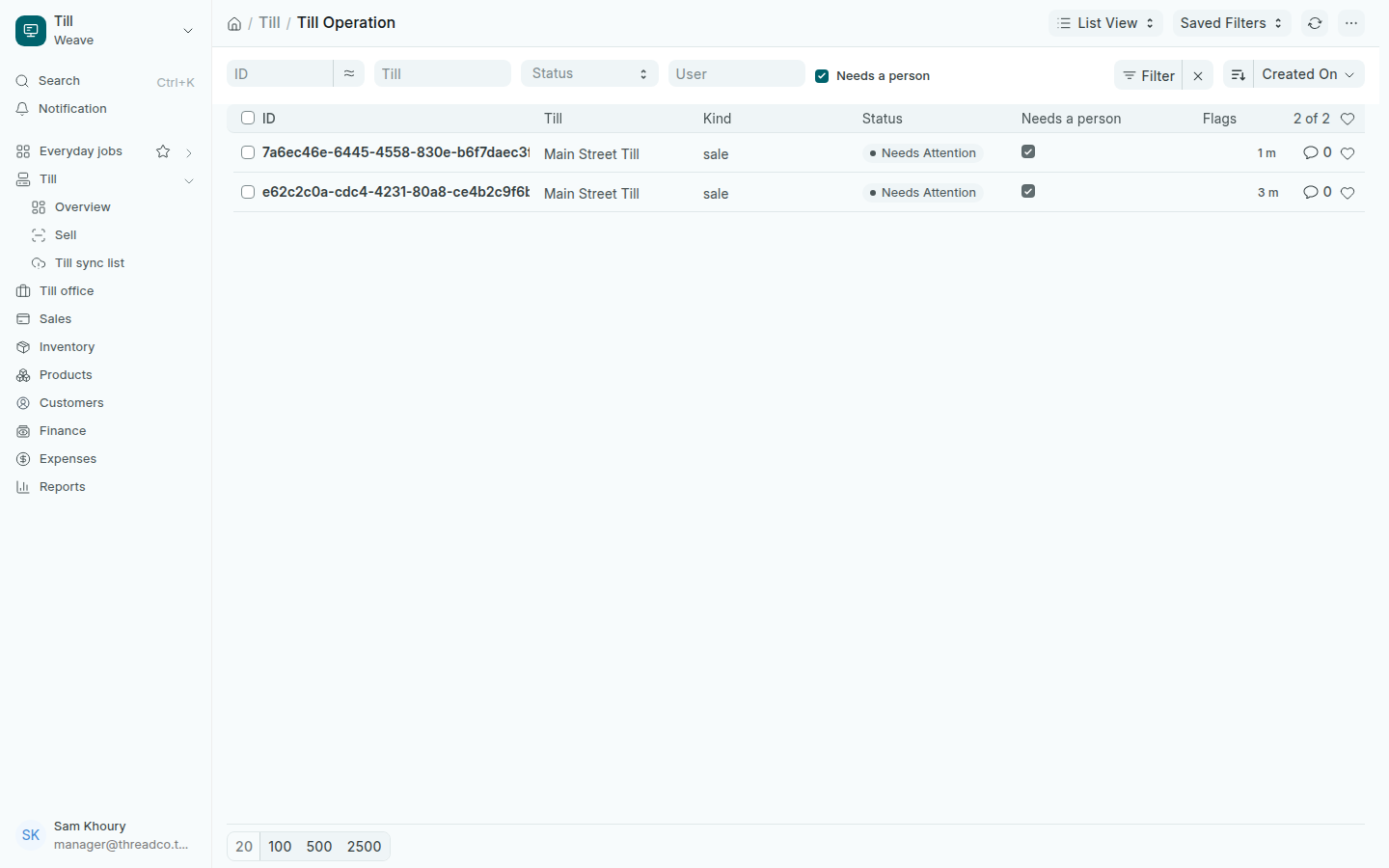 The Till sync list