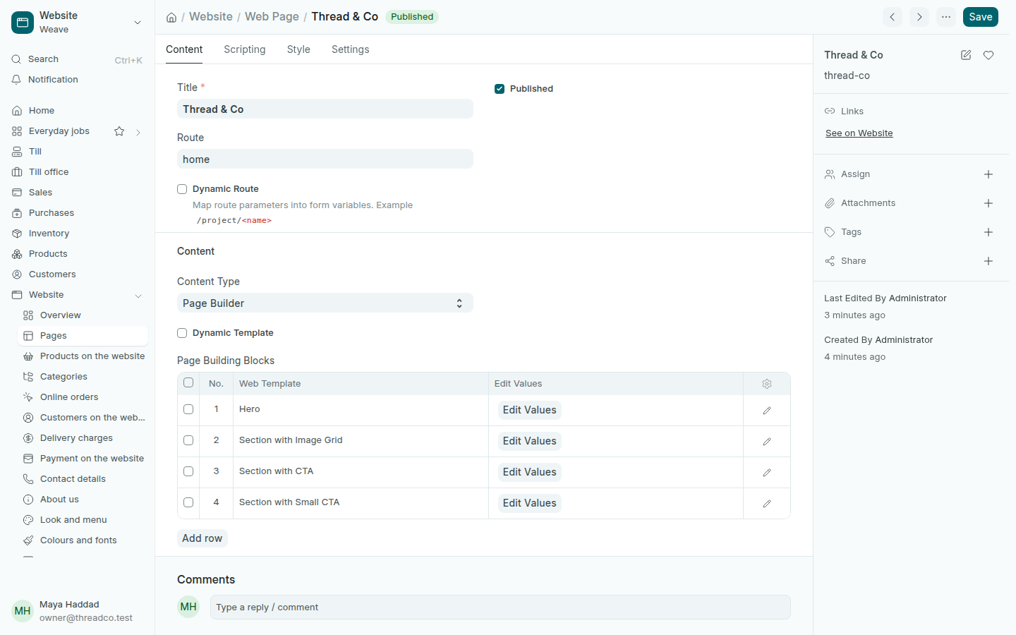 The home page and its blocks